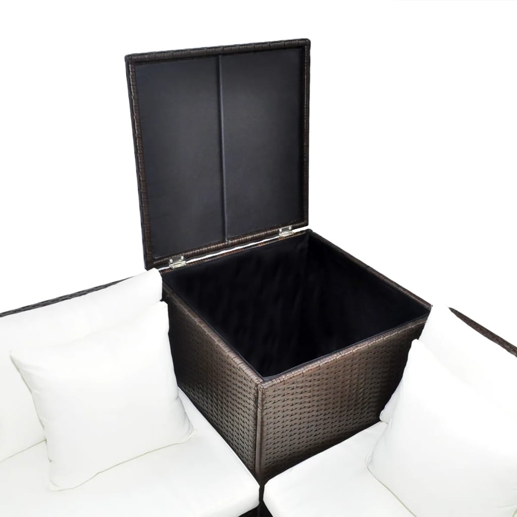 4 Piece Garden Lounge Set with Cushions Poly Rattan Brown - 56×56×30cm