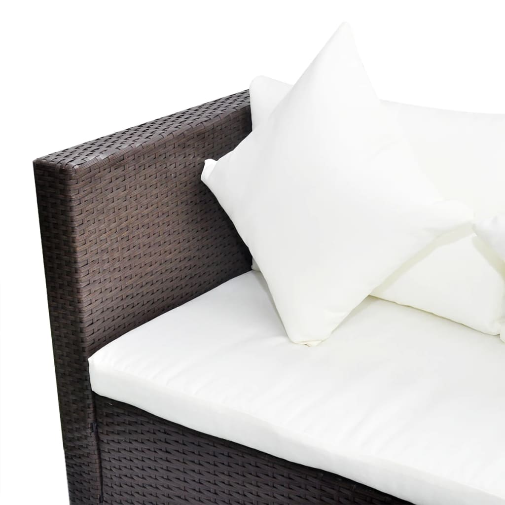 4 Piece Garden Lounge Set with Cushions Poly Rattan Brown - 56×56×30cm