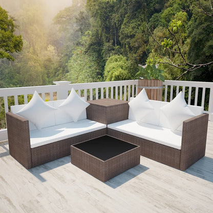 4 Piece Garden Lounge Set with Cushions Poly Rattan Brown - 56×56×30cm
