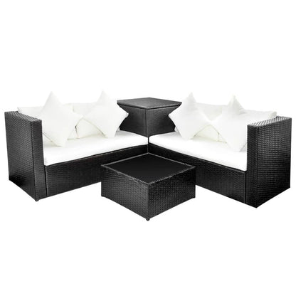 4 Piece Garden Lounge Set with Cushions Poly Rattan Black - 118×60×64cm