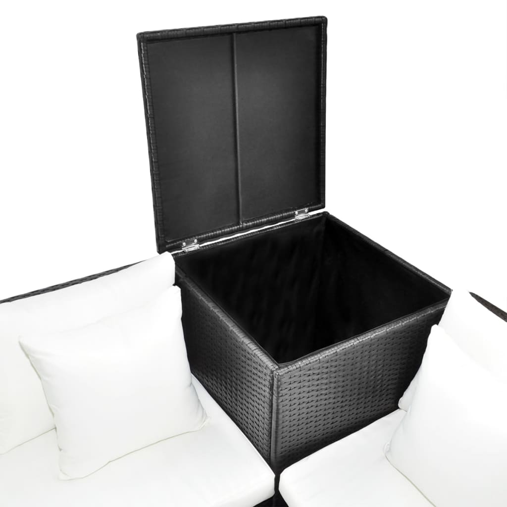 4 Piece Garden Lounge Set with Cushions Poly Rattan Black - 118×60×64cm