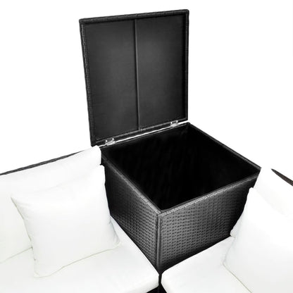 4 Piece Garden Lounge Set with Cushions Poly Rattan Black - 118×60×64cm