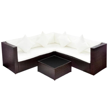 4 Piece Garden Lounge Set with Cushions Poly Rattan Brown - 118×60×64cm