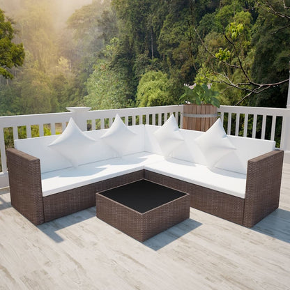 4 Piece Garden Lounge Set with Cushions Poly Rattan Brown - 118×60×64cm
