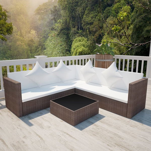  4 Piece Garden Lounge Set with Cushions Poly Rattan Brown