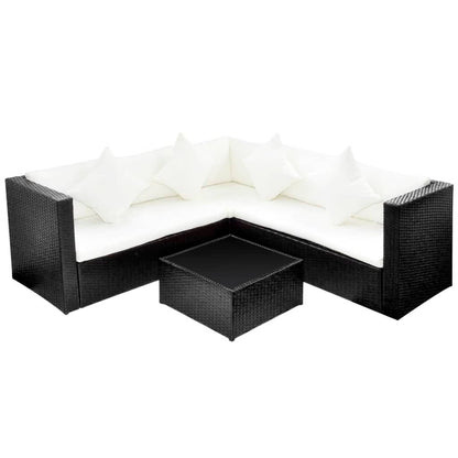 4 Piece Garden Lounge Set with Cushions Poly Rattan Black - 60×60×64cm