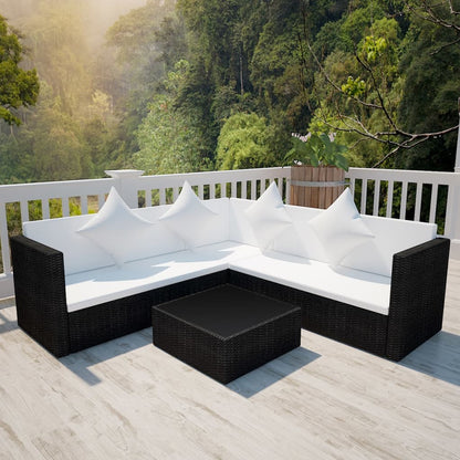 4 Piece Garden Lounge Set with Cushions Poly Rattan Black - 60×60×64cm