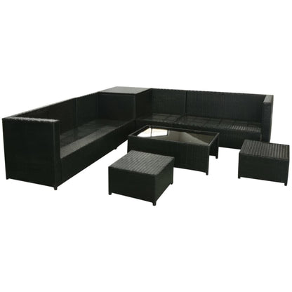 8 Piece Garden Lounge Set with Cushions Poly Rattan Black