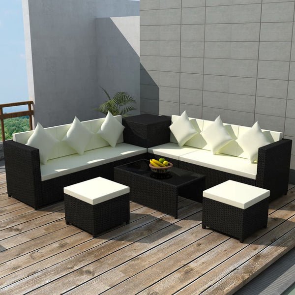  8 Piece Garden Lounge Set with Cushions Poly Rattan Black