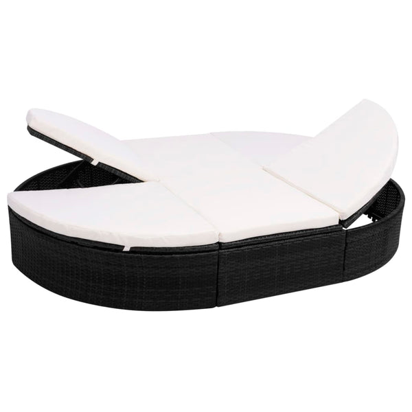  Outdoor Lounge Bed with Cushion Poly Rattan Black