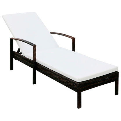 Sun Lounger with Cushion Poly Rattan Brown - 195×68×52cm