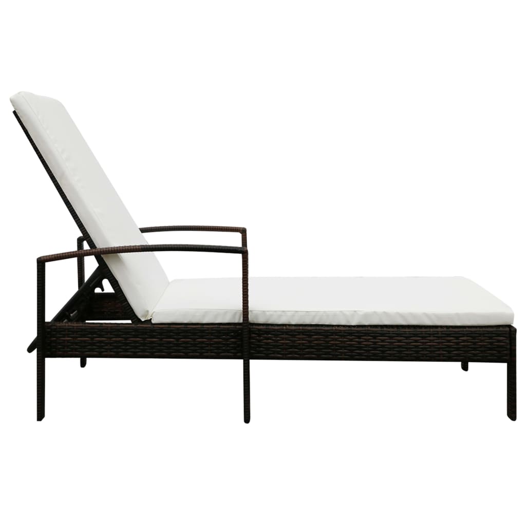 Sun Lounger with Cushion Poly Rattan Brown - 195×68×52cm
