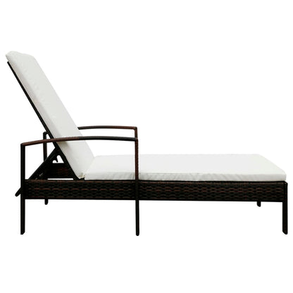 Sun Lounger with Cushion Poly Rattan Brown - 195×68×52cm
