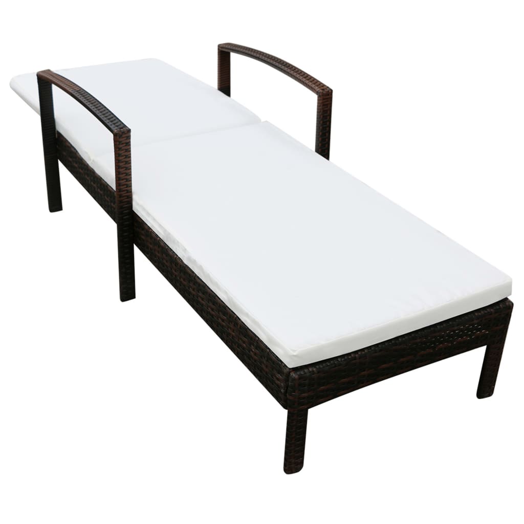 Sun Lounger with Cushion Poly Rattan Brown - 195×68×52cm