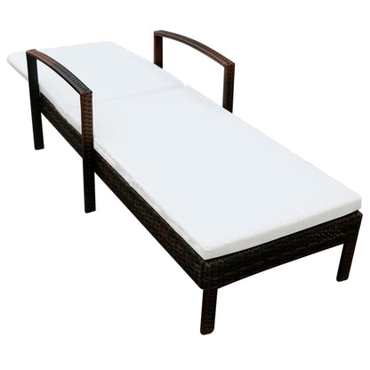 Sun Lounger with Cushion Poly Rattan Brown - 195×68×52cm