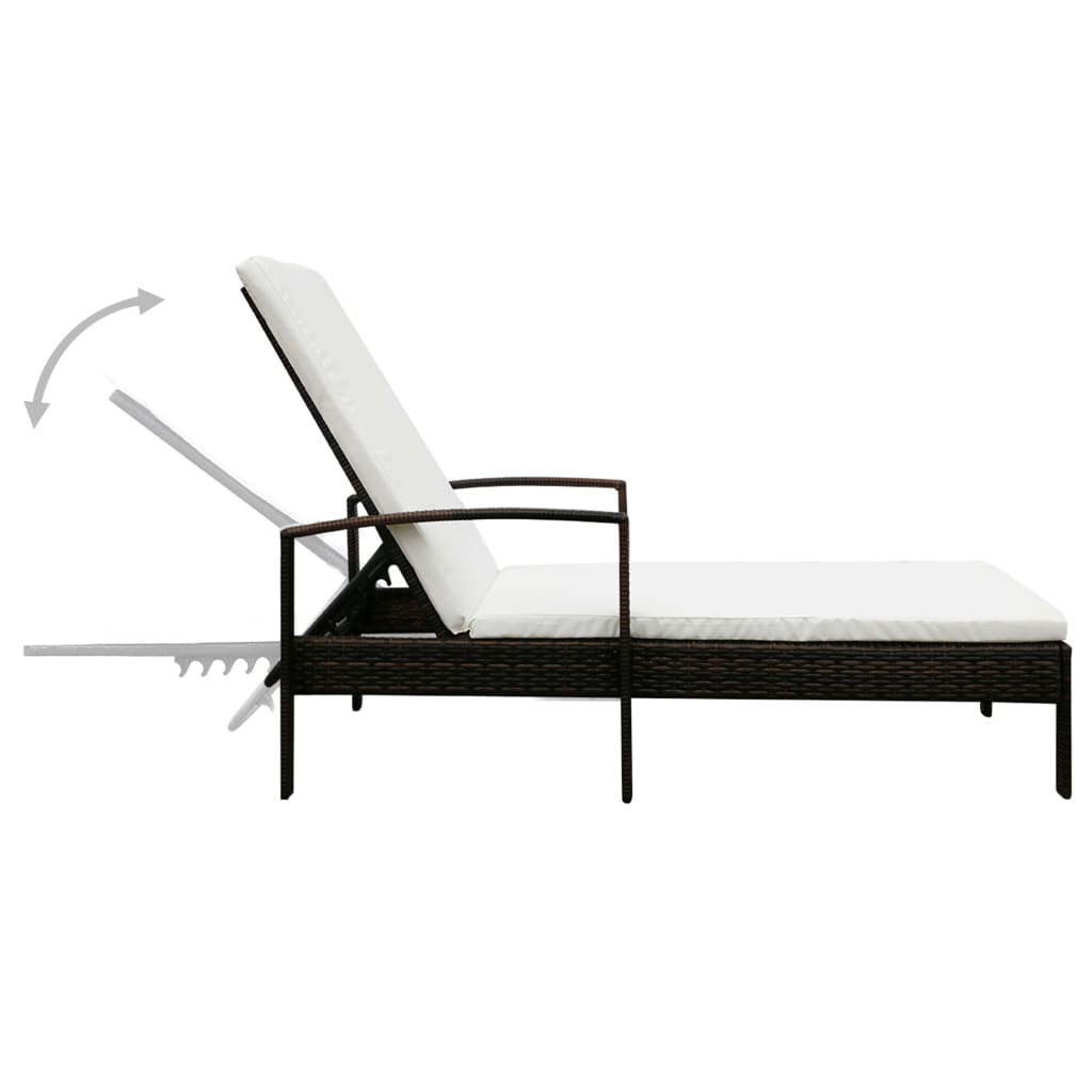 Sun Lounger with Cushion Poly Rattan Brown - 195×68×52cm