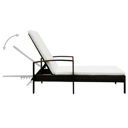Sun Lounger with Cushion Poly Rattan Brown - 195×68×52cm