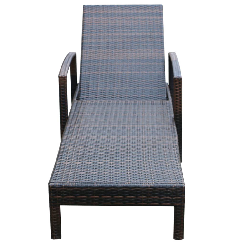 Sun Lounger with Cushion Poly Rattan Brown - 195×68×52cm