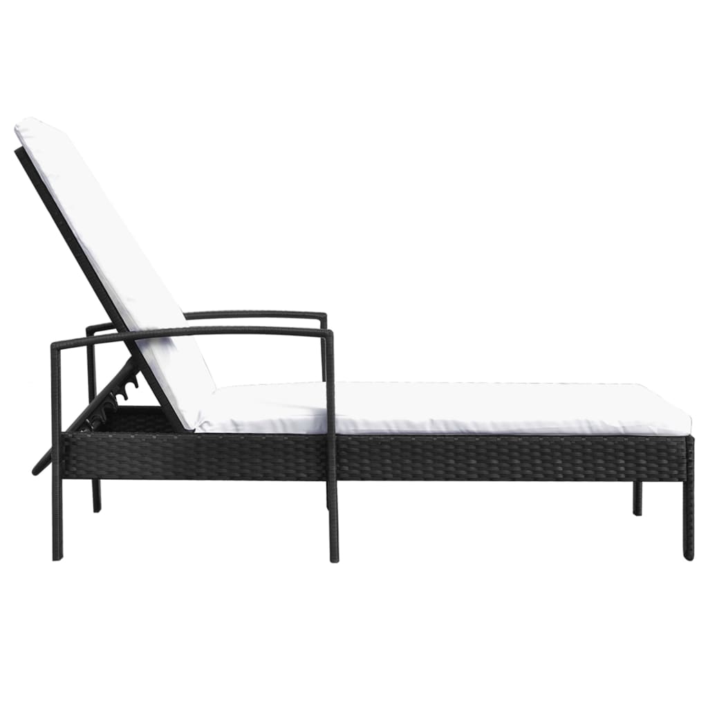 Sun Lounger with Cushion Poly Rattan Black - 195×68×52cm