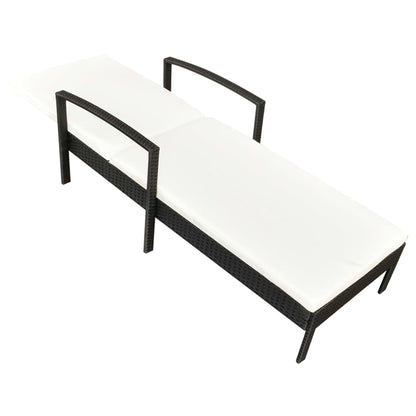 Sun Lounger with Cushion Poly Rattan Black - 195×68×52cm