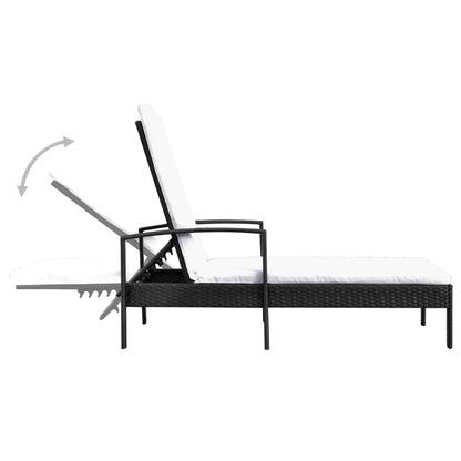 Sun Lounger with Cushion Poly Rattan Black - 195×68×52cm