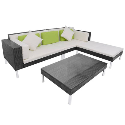 4 Piece Garden Lounge Set with Cushions Poly Rattan Black - 116×78×73cm