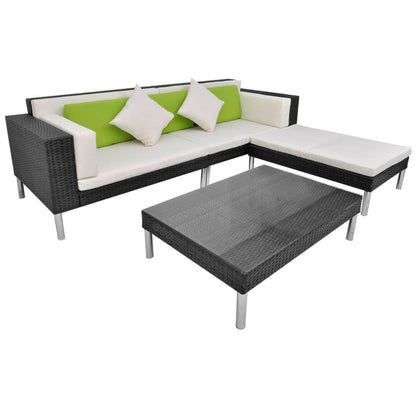 4 Piece Garden Lounge Set with Cushions Poly Rattan Black - 116×78×73cm