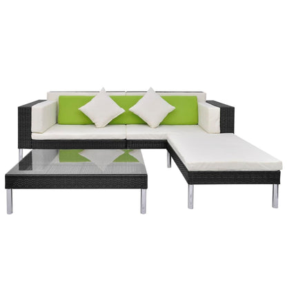 4 Piece Garden Lounge Set with Cushions Poly Rattan Black - 116×78×73cm
