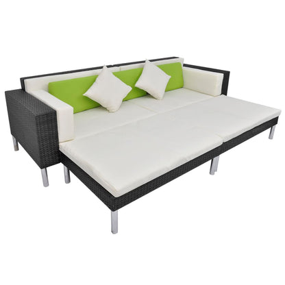 4 Piece Garden Lounge Set with Cushions Poly Rattan Black - 116×78×73cm