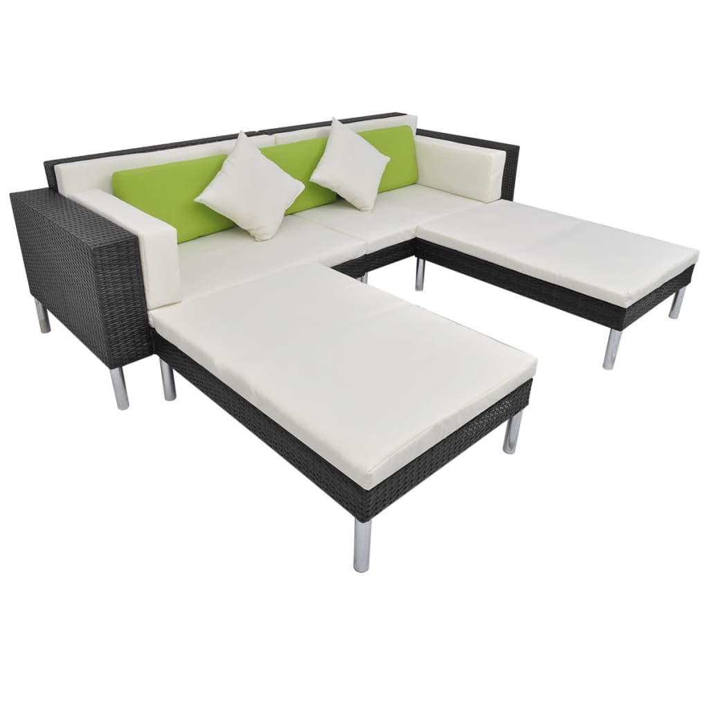 4 Piece Garden Lounge Set with Cushions Poly Rattan Black - 116×78×73cm