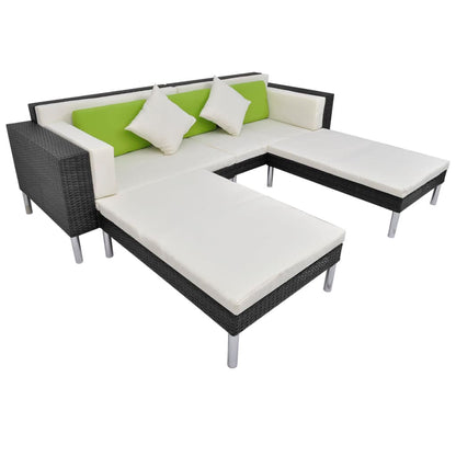 4 Piece Garden Lounge Set with Cushions Poly Rattan Black - 116×78×73cm