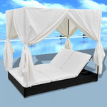 Outdoor Lounge Bed with Curtains Poly Rattan Black