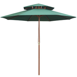 Double Decker Parasol Wooden Pole Green
