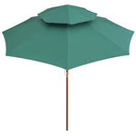 Double Decker Parasol Wooden Pole Green