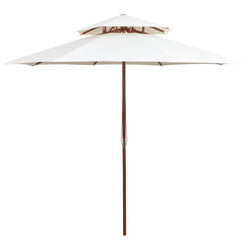 Double Decker Parasol  Wooden Pole Cream White