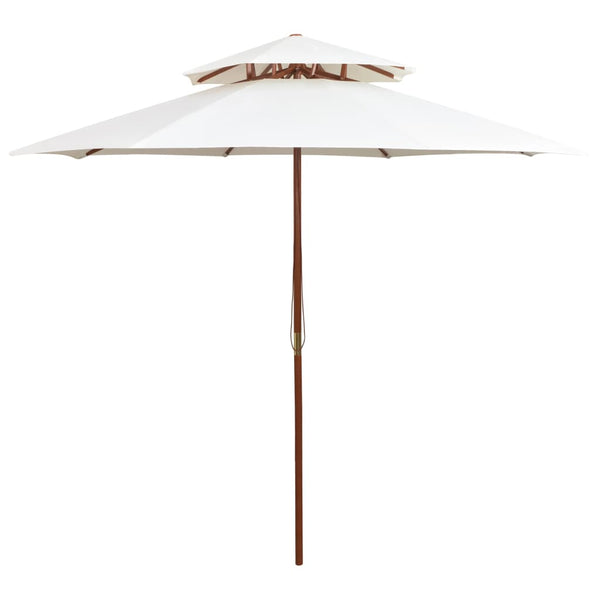  Double Decker Parasol  Wooden Pole Cream White