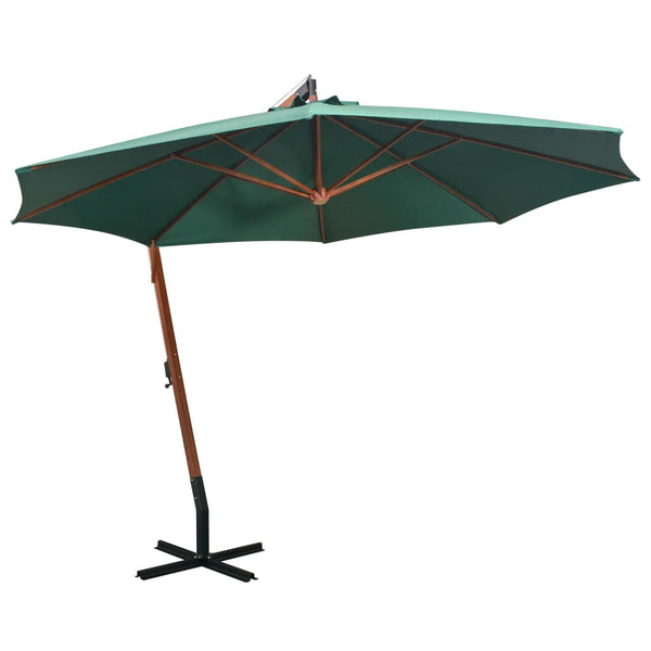  Hanging Parasol 350 cm Wooden Pole Green