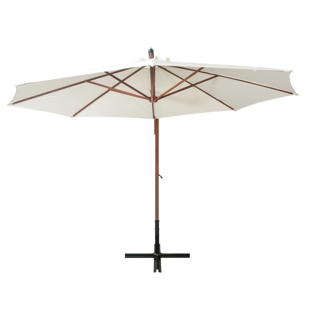 Hanging Parasol 350 cm Wooden Pole White
