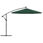 Hanging Parasol with LED Lighting 300 cm Green Metal Pole