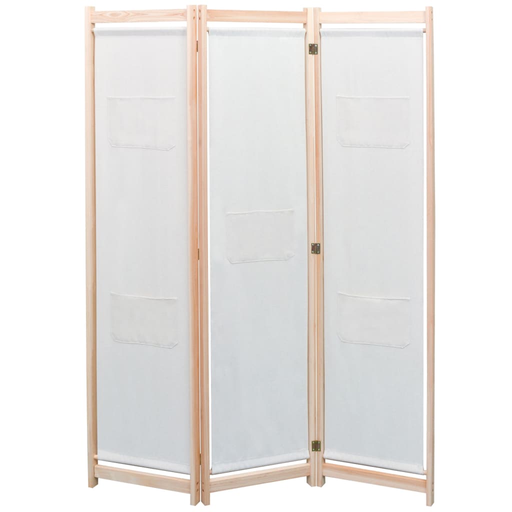 3-Panel Room Divider Cream Fabric