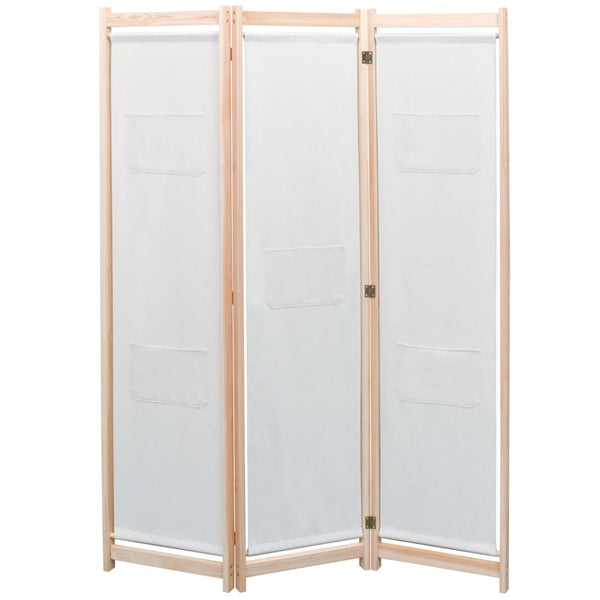  3-Panel Room Divider Cream Fabric