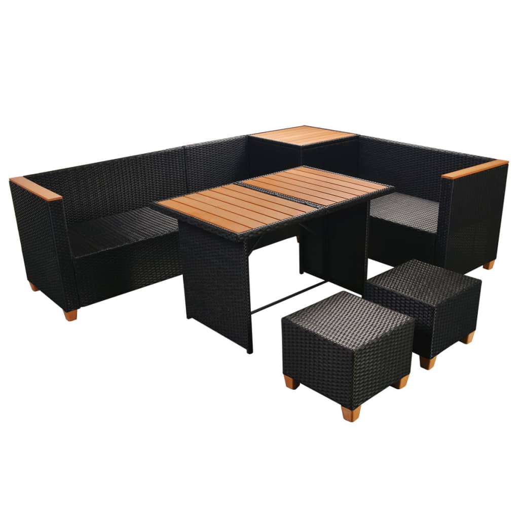 7 Piece Garden Lounge Set with Cushions Poly Rattan Black