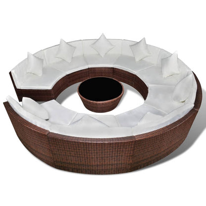 10 Piece Garden Lounge Set with Cushions Poly Rattan Brown - 280×58cm