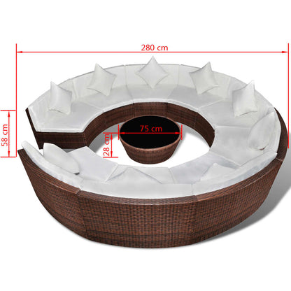 10 Piece Garden Lounge Set with Cushions Poly Rattan Brown - 280×58cm