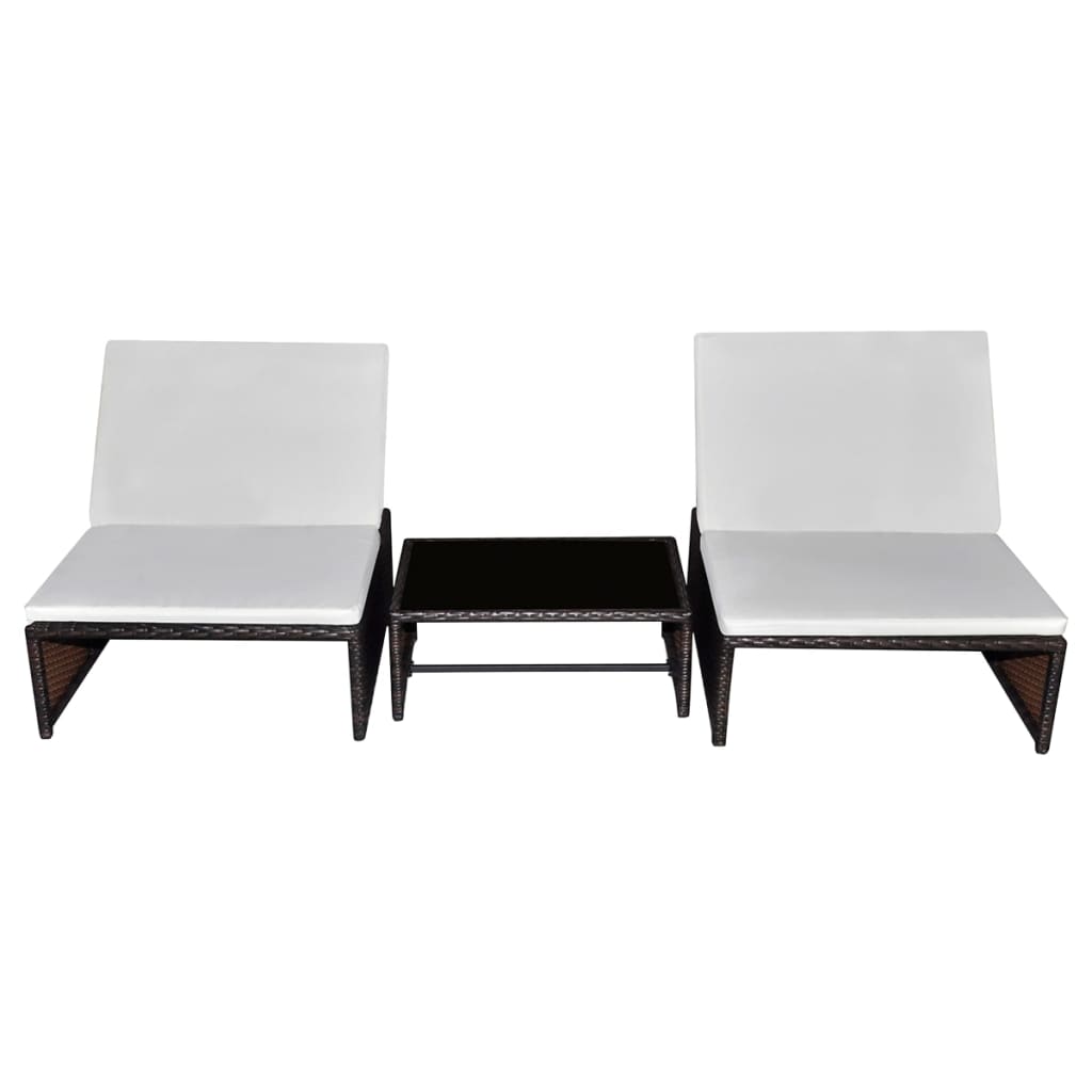 Sun Loungers 2 pcs with Table Poly Rattan Brown - 60×40×25cm