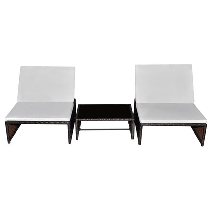 Sun Loungers 2 pcs with Table Poly Rattan Brown - 60×40×25cm
