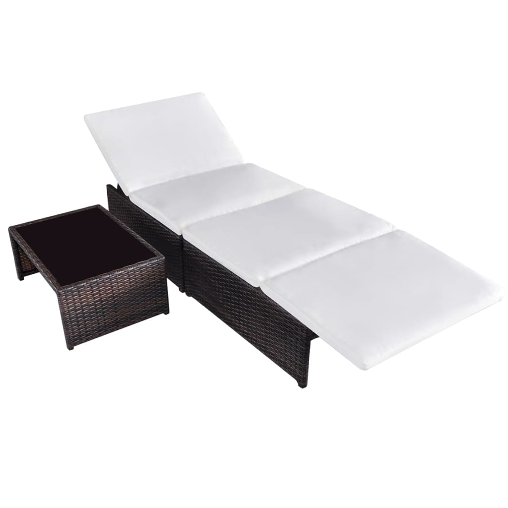 Sun Loungers 2 pcs with Table Poly Rattan Brown - 60×40×25cm