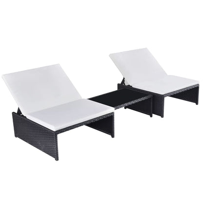 Sun Loungers 2 pcs with Table Poly Rattan Black - 190×65cm