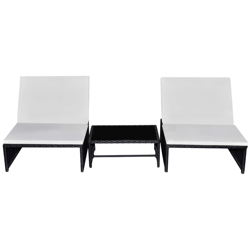 Sun Loungers 2 pcs with Table Poly Rattan Black - 190×65cm