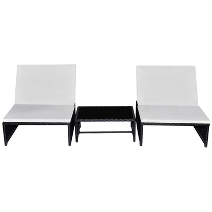 Sun Loungers 2 pcs with Table Poly Rattan Black - 190×65cm